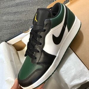 Nike Kid's Air Jordan 1 low Black, Green, and White Sneakers